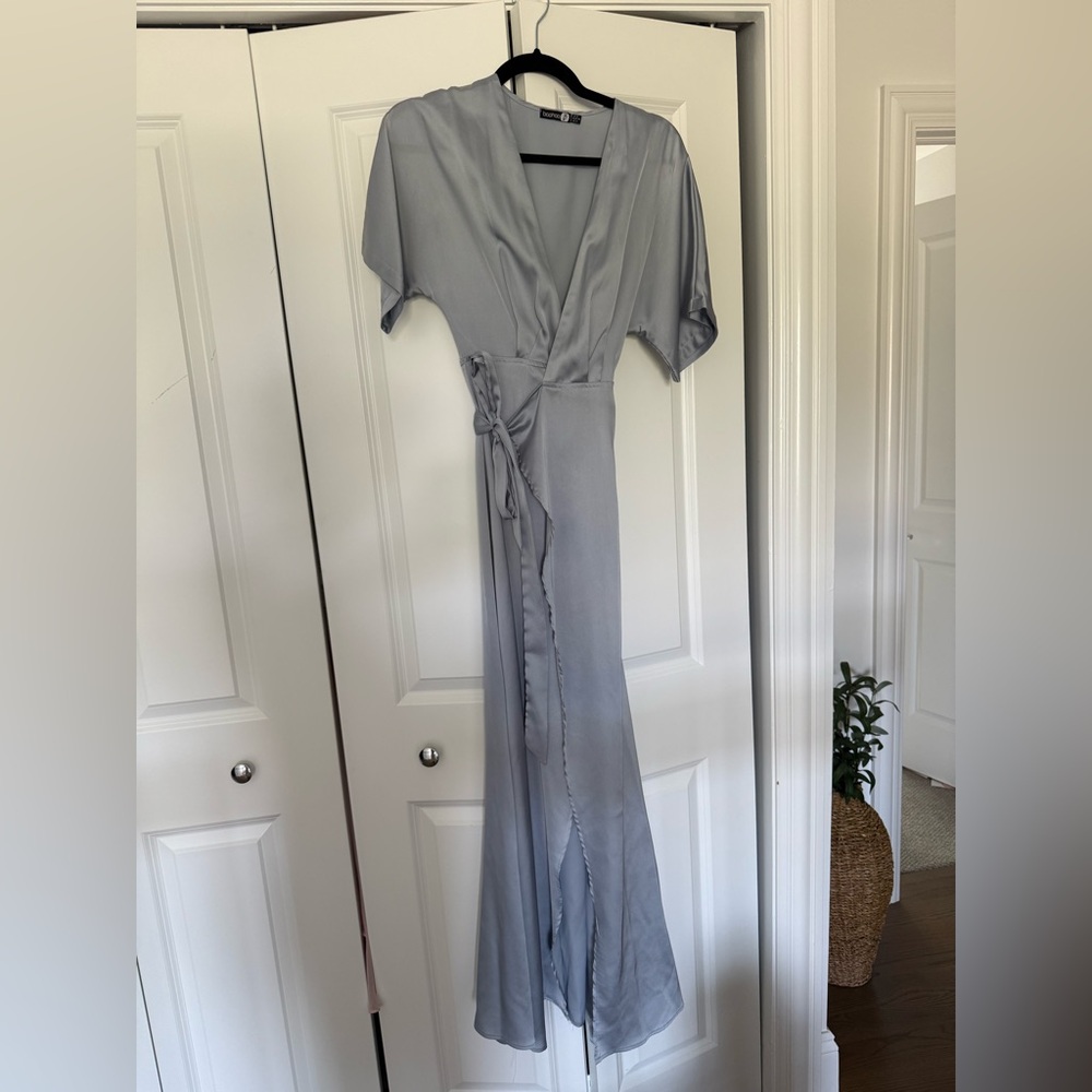 Boohoo Blue Wrap Dress - Picture 2 of 5